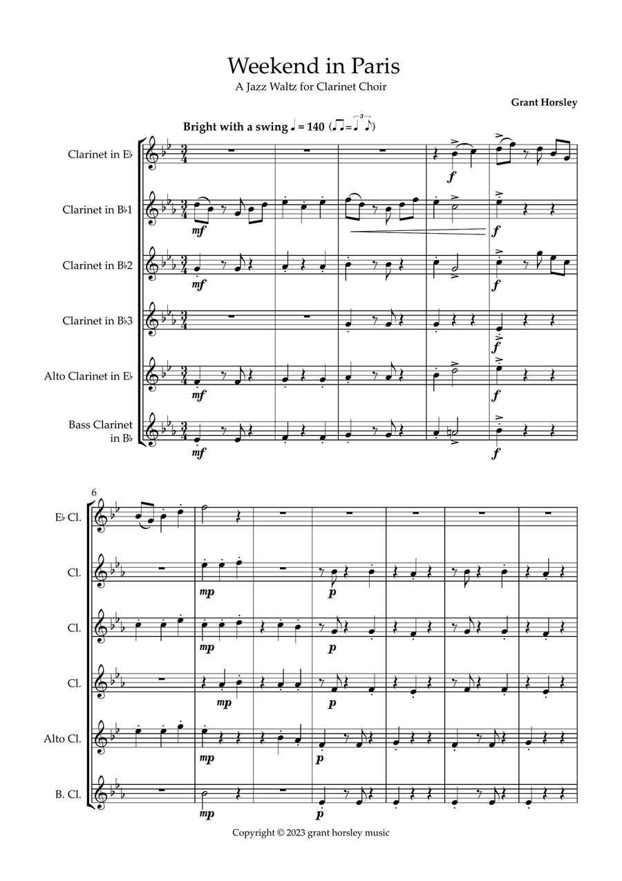 Weekend in Paris. Original Jazz Waltz for Clarinet Choir Clarinet Choir scores gallery preview page 2