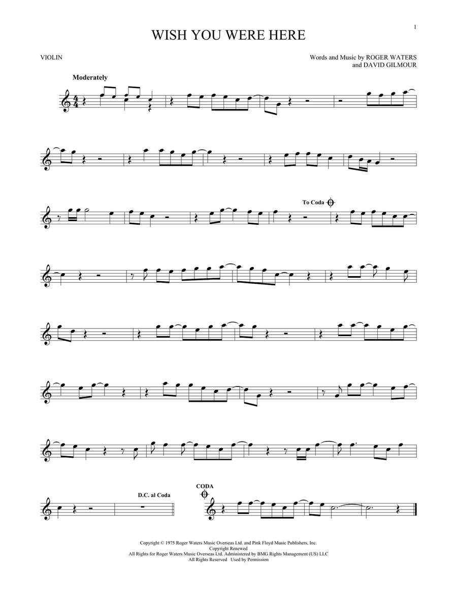 Wish You Were Here Wish You Were Here Violin Solo scores gallery preview page 1