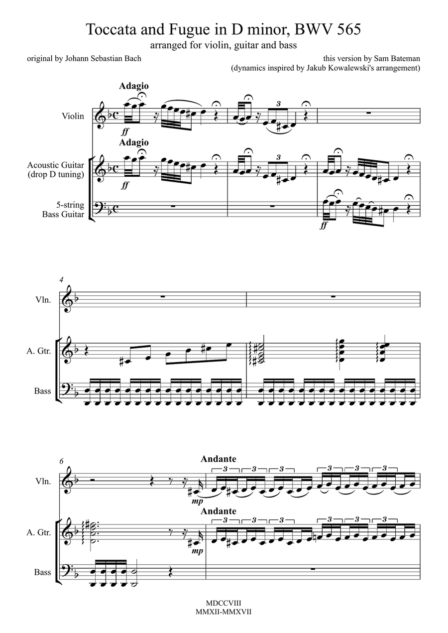 Toccata and Fugue in D minor (BWV 565) Small Ensemble scores gallery preview page 1