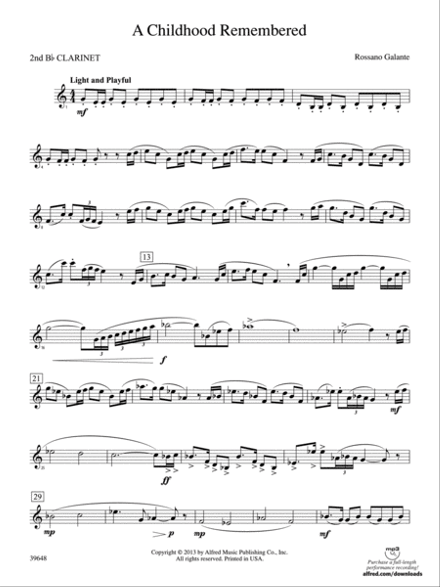 A Childhood Remembered: 2nd B-flat Clarinet Concert Band scores gallery preview page 1