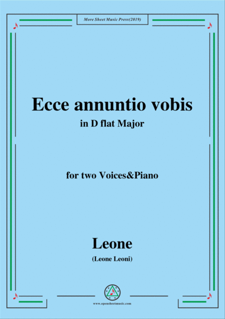 Leoni-Ecce annuntio vobis,in D flat Major,for two Voices&Piano SSA scores gallery preview page 1