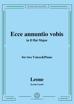 Book cover for Leoni-Ecce annuntio vobis,in D flat Major,for two Voices&Piano