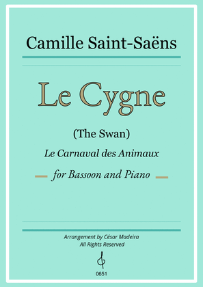 The Swan (Le Cygne) by Saint-Saens - Bassoon and Piano (Individual Parts)