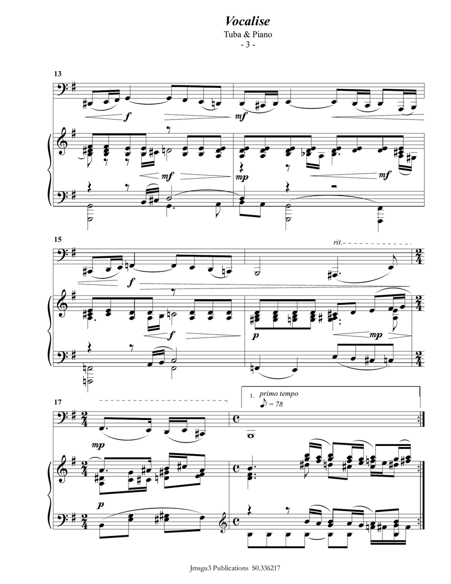 Rachmaninoff: Vocalise for Tuba & Piano Tuba scores gallery preview page 3