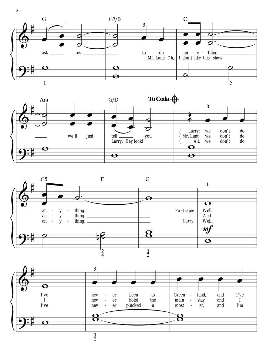 The Pirates Who Don't Do Anything Easy Piano scores gallery preview page 2
