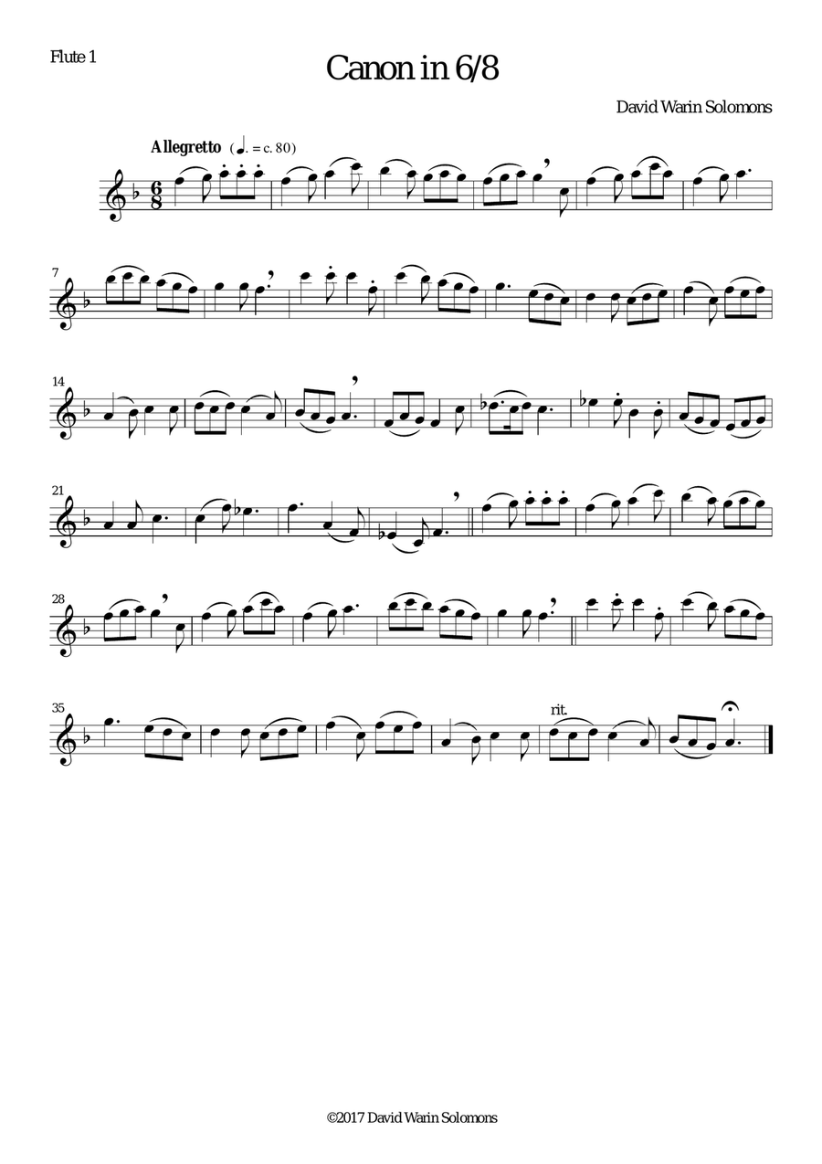 Canon in 6/8 for flute trio Flute Solo scores gallery preview page 3
