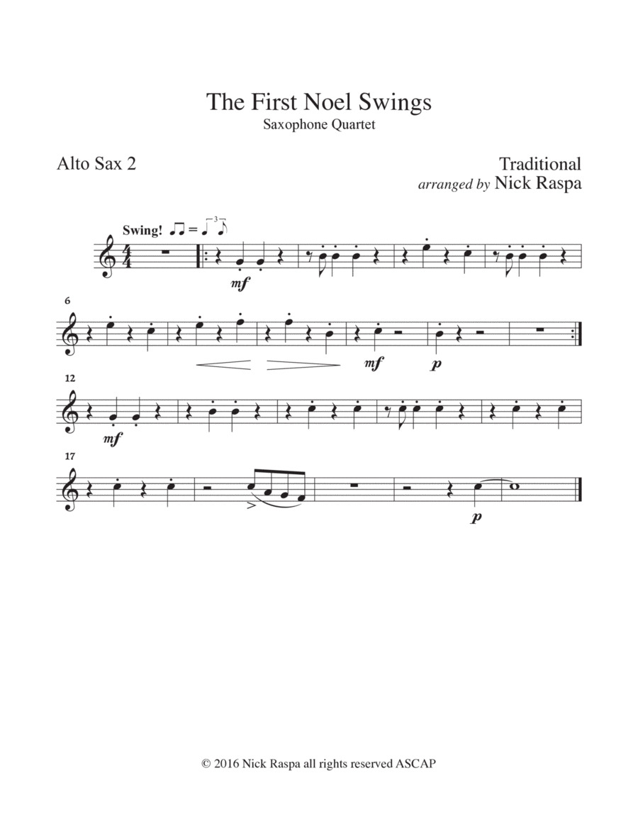The First Noel Swings - Sax Quartet (AATB) Alto Sax 2 part