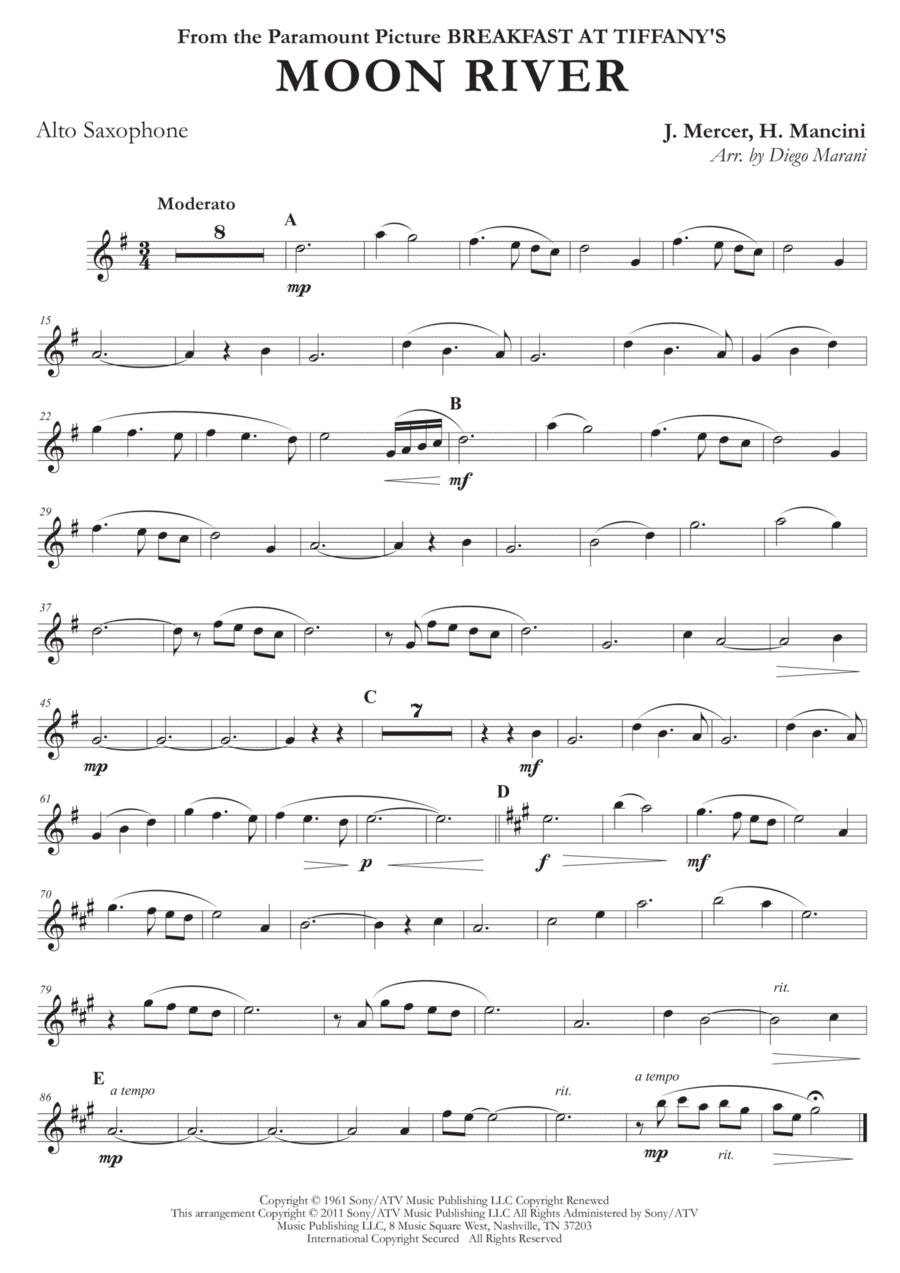 Moon river best sale alto sax