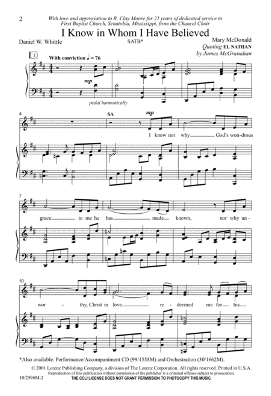 I Know in Whom I Have Believed 4-Part scores gallery preview page 2
