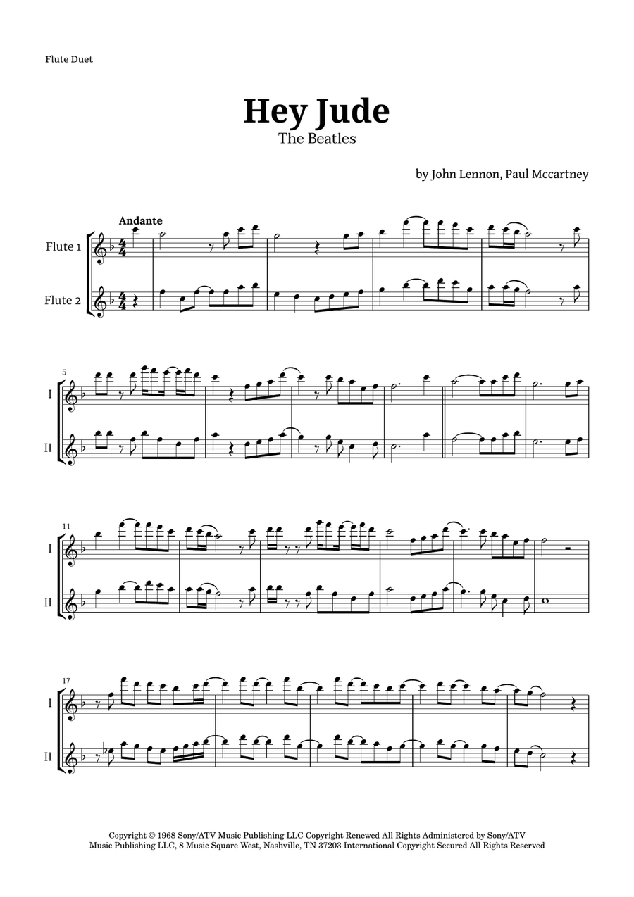 Hey Jude Flute Duet scores gallery preview page 1