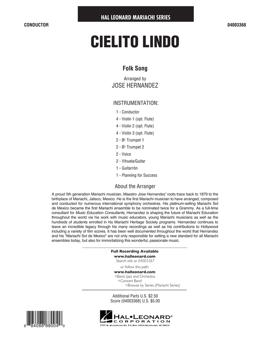 Cielito Lindo - Full Score Concert Band scores gallery preview page 1