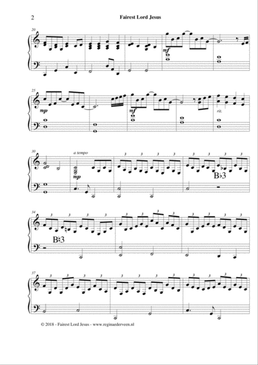 Fairest Lord Jesus - lever harp solo Celtic Harp scores gallery preview page 2