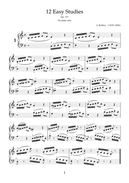 Easy Studies, 12 - Op.157 by Louis Kohler for piano solo