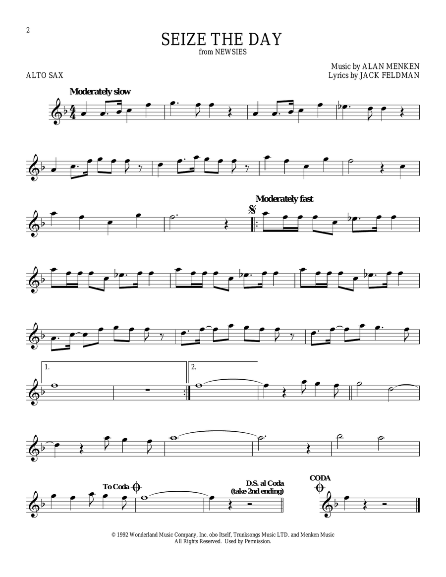 Seize The Day (from Newsies) Alto Saxophone scores gallery preview page 1