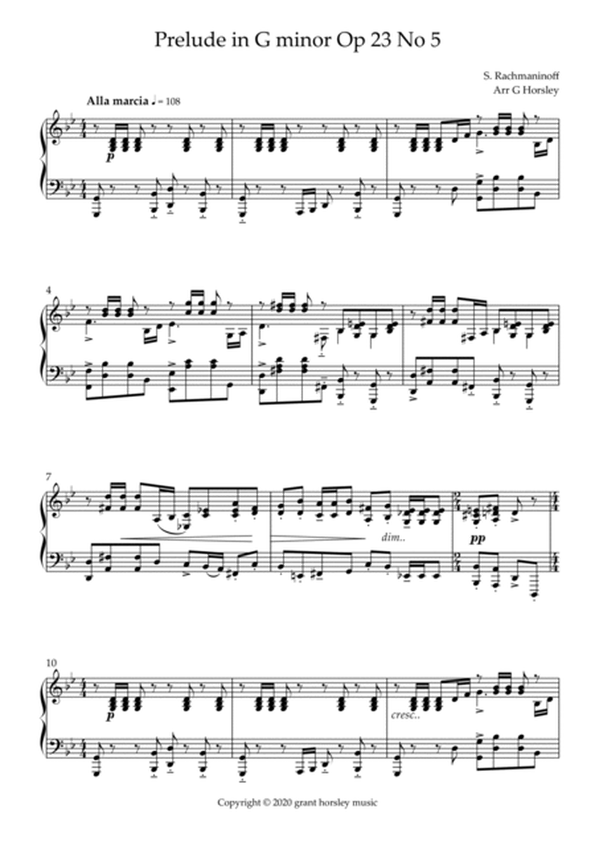 "Prelude in G minor" op 23 no 5-Rachmaninoff- Piano solo- simplified version image number null