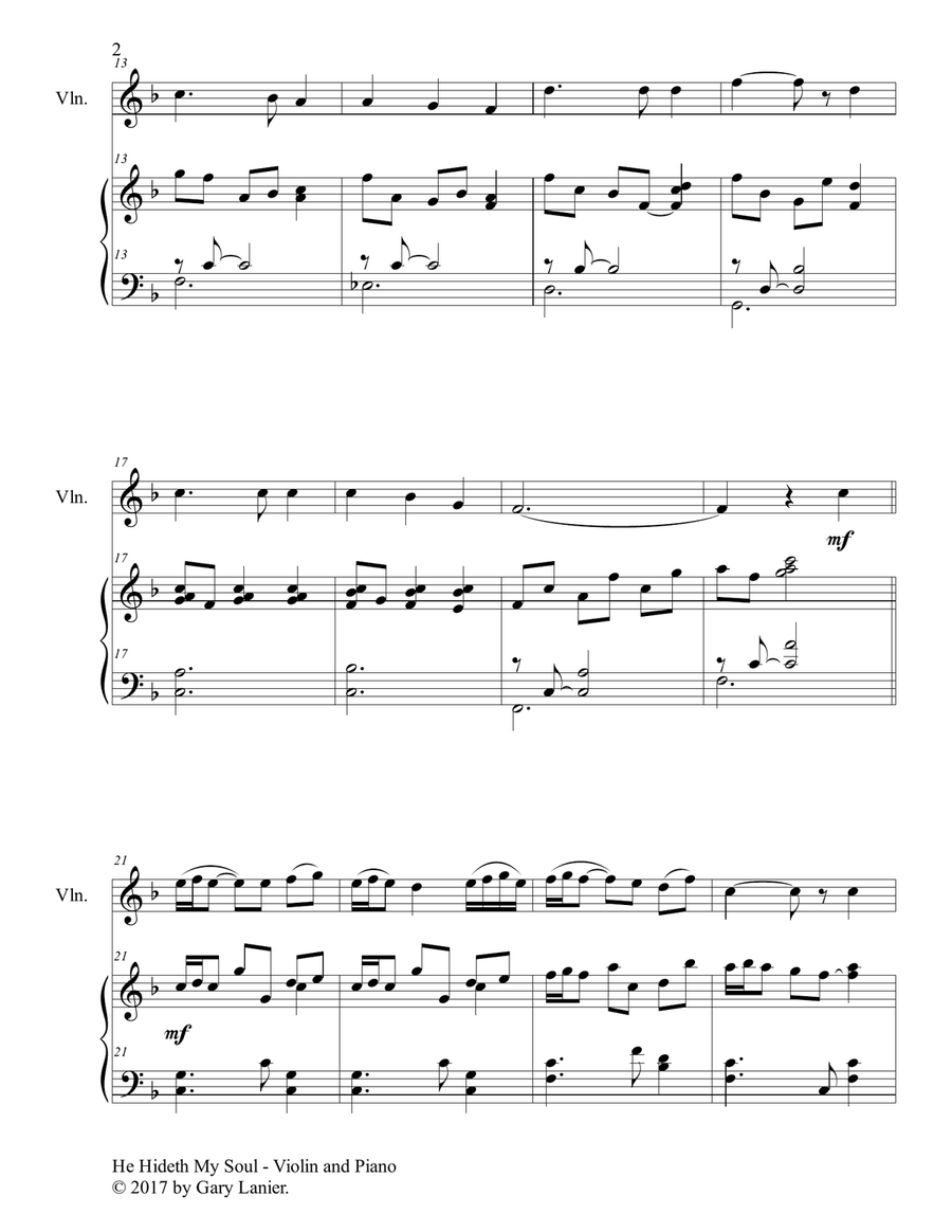 HE HIDETH MY SOUL (Duet - Violin & Piano with Score/Part) Violin Solo scores gallery preview page 3