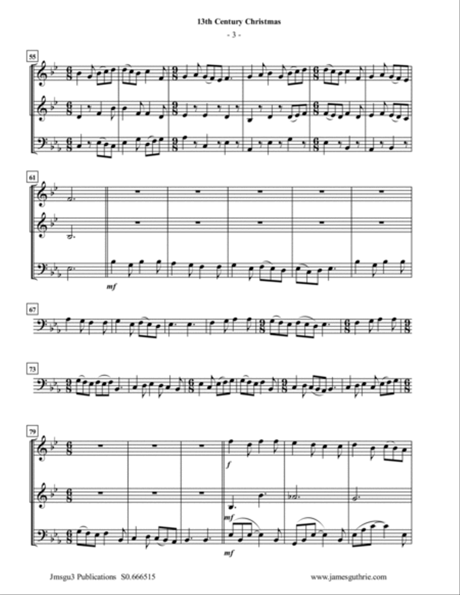 Four Traditional 13th Century Christmas Carols for 2 Horns & Trombone Horn scores gallery preview page 3