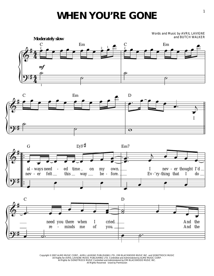 When You're Gone When You're Gone Easy Piano scores gallery preview page 1
