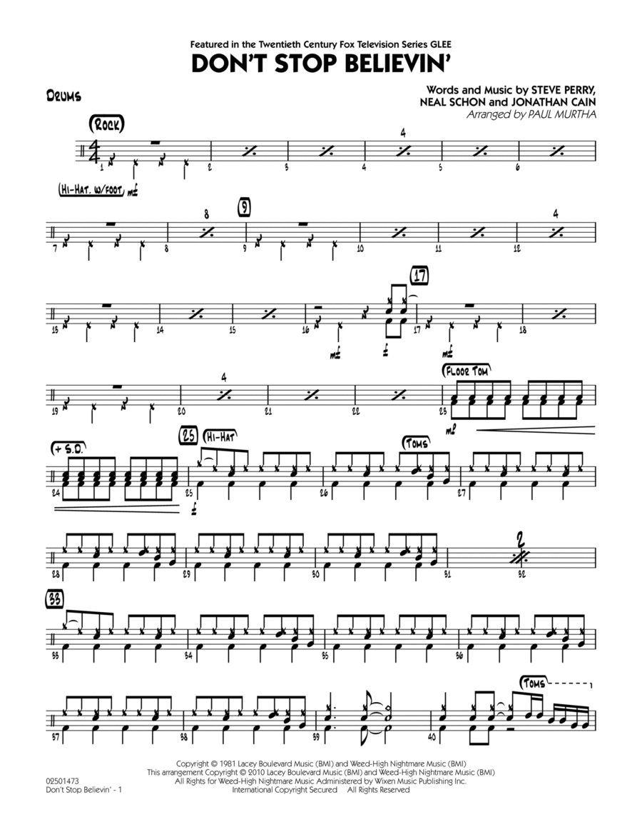 Don't Stop Believin' - Drums Jazz Ensemble scores gallery preview page 1
