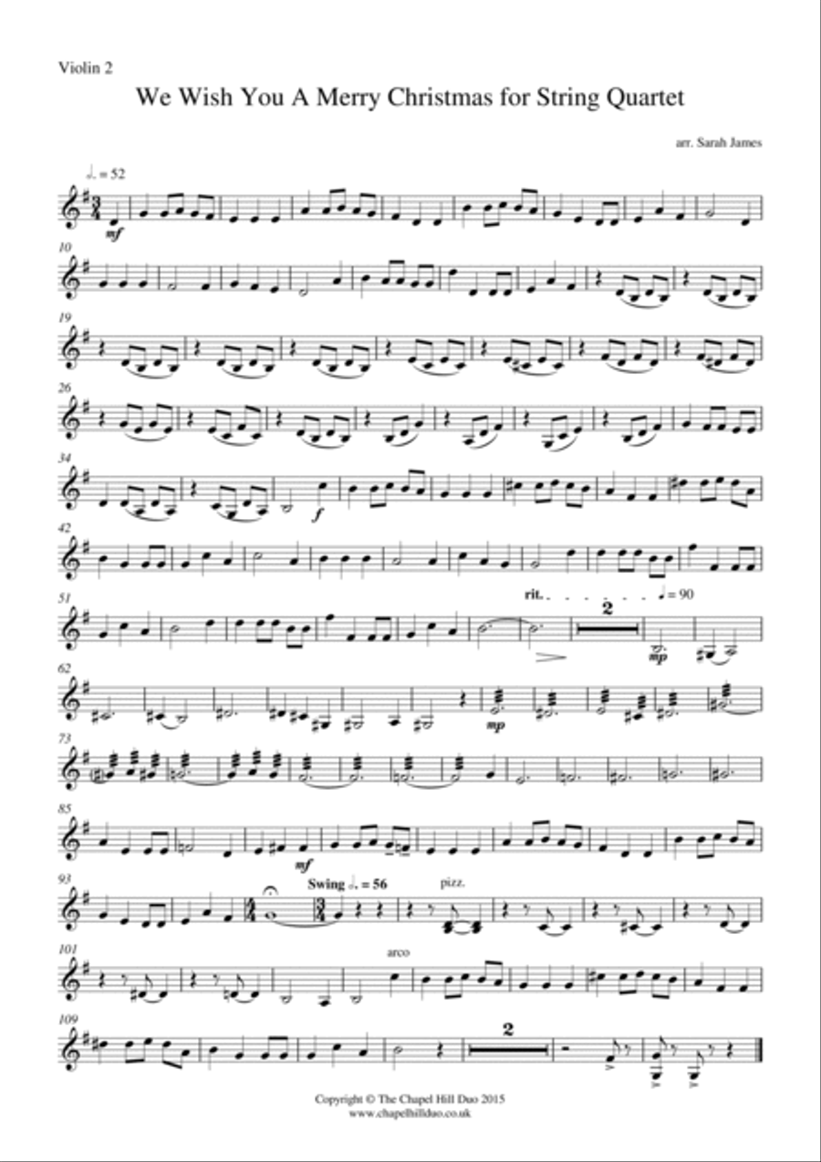 We Wish You a Merry Christmas for String Quartet - Full Length arrangement by the Chapel Hill Duo String Quartet scores gallery preview page 3