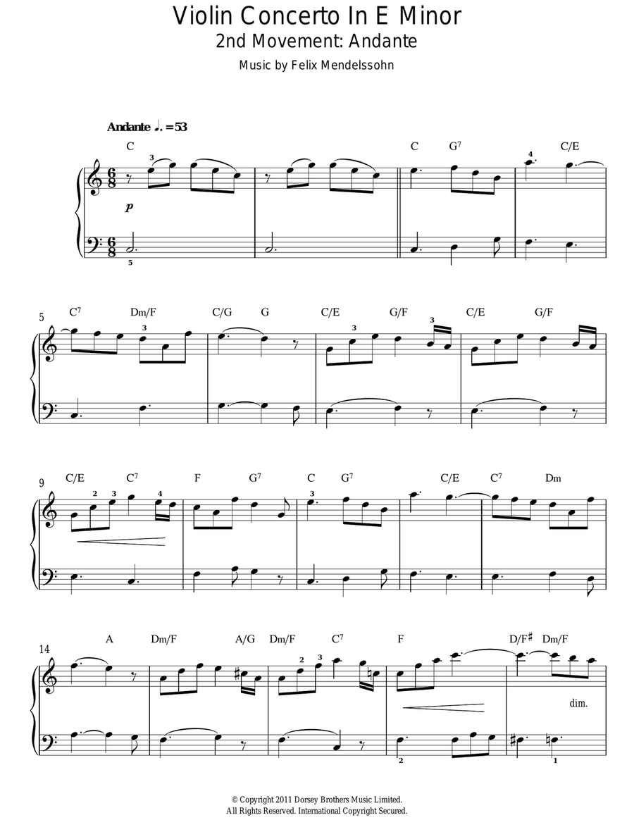 Violin Concerto In E Minor, 2nd Movement: Andante Violin Solo scores gallery preview page 1