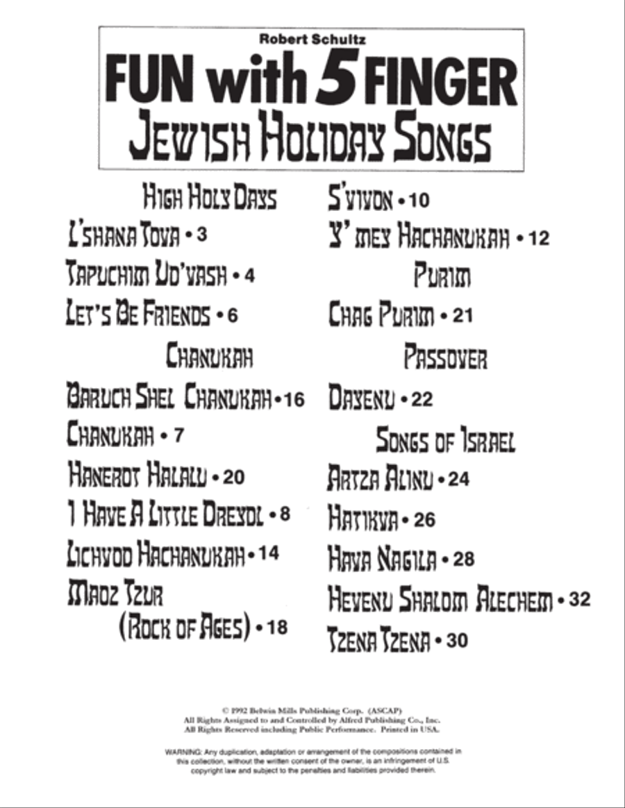 Fun with 5 Finger Jewish Holiday Songs Easy Piano scores gallery preview page 2