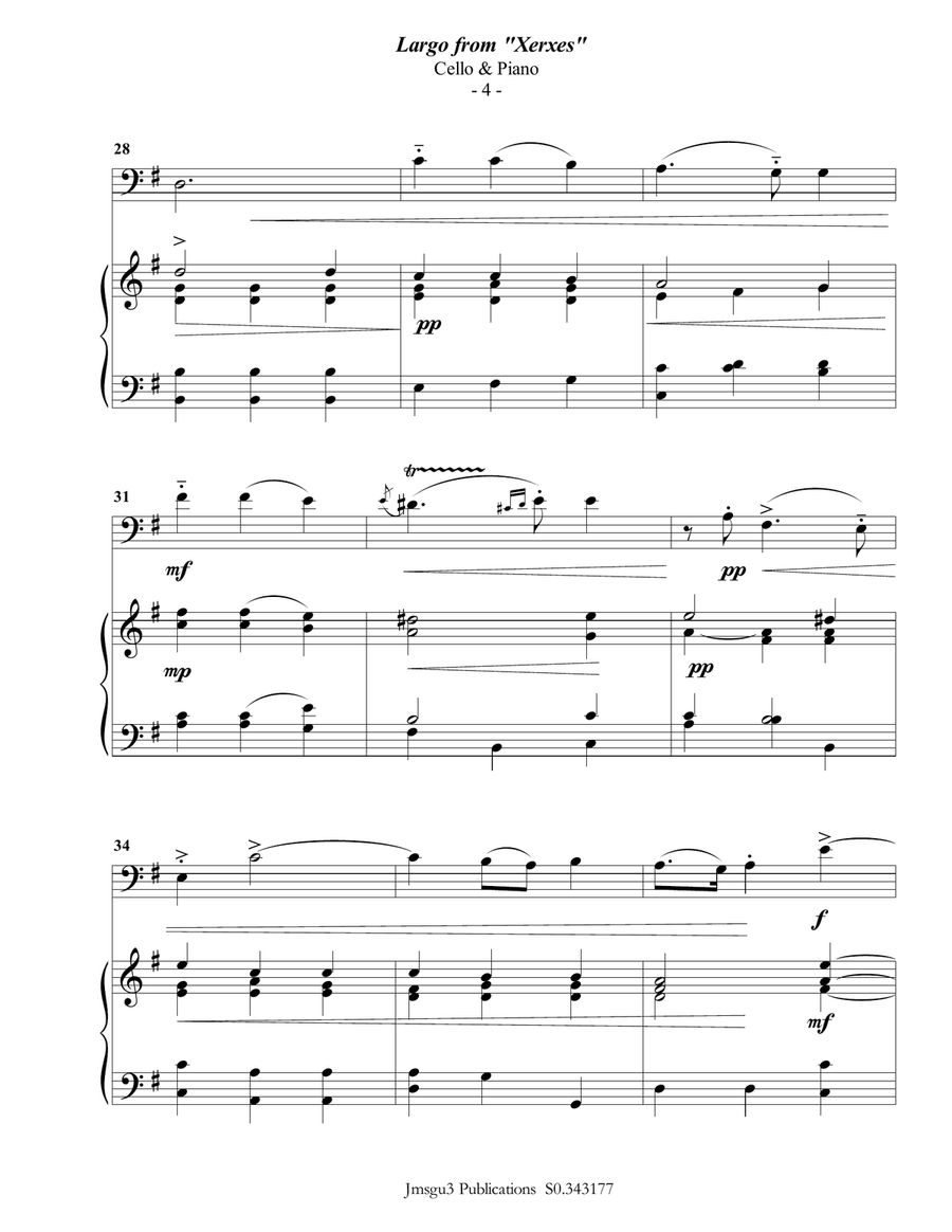Handel: Largo from Xerxes for Cello & Piano Piano scores gallery preview page 4