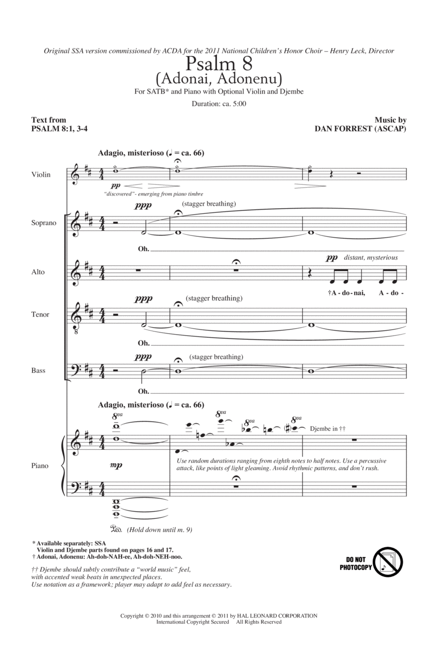 Psalm 8 (Adonai, Adonenu) 4-Part scores gallery preview page 1