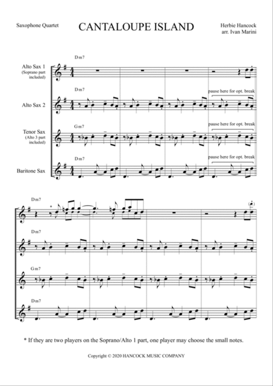 Cantaloupe Island Saxophone Quartet scores gallery preview page 2