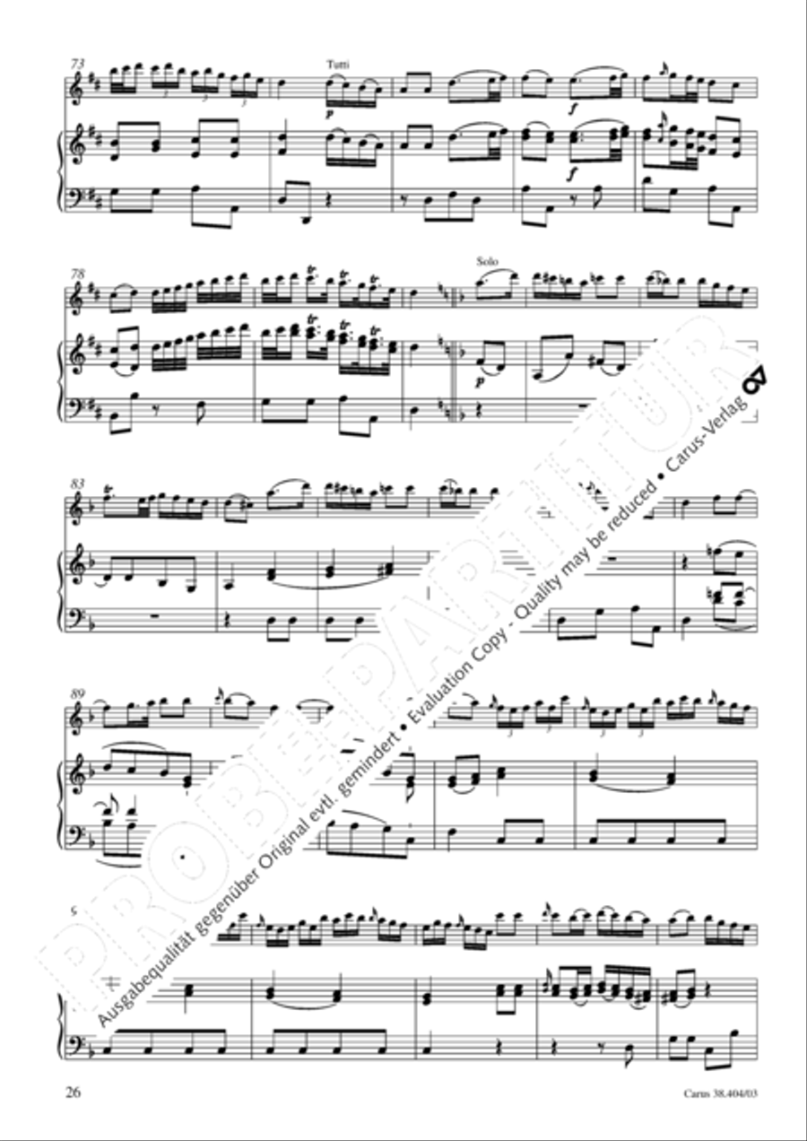 Concerto for Flute in D major (Concerto per il Flauto traverso in D / Flotenkonzert in D) Flute Solo scores gallery preview page 27