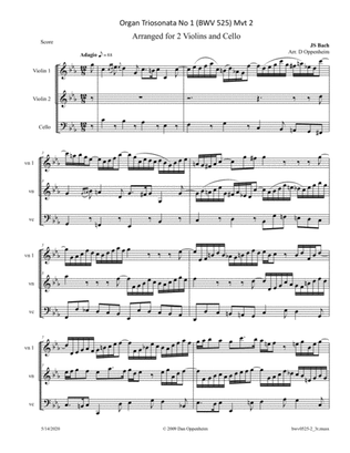 Bach: Organ Triosonata No 1 (BWV 525) Mvt 2 arr. for 2 Violins and Cello