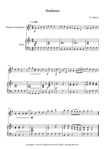 Andante (Surprise Symphony) - Franz Joseph Haydn (Soprano Sax + Piano) image number null