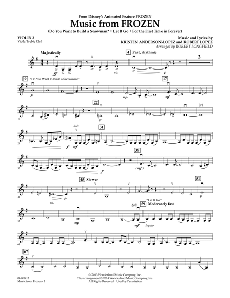 Music from Frozen - Violin 3 (Viola Treble Clef)
