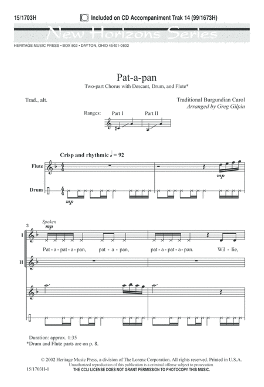 Pat-a-pan 2-Part scores gallery preview page 1