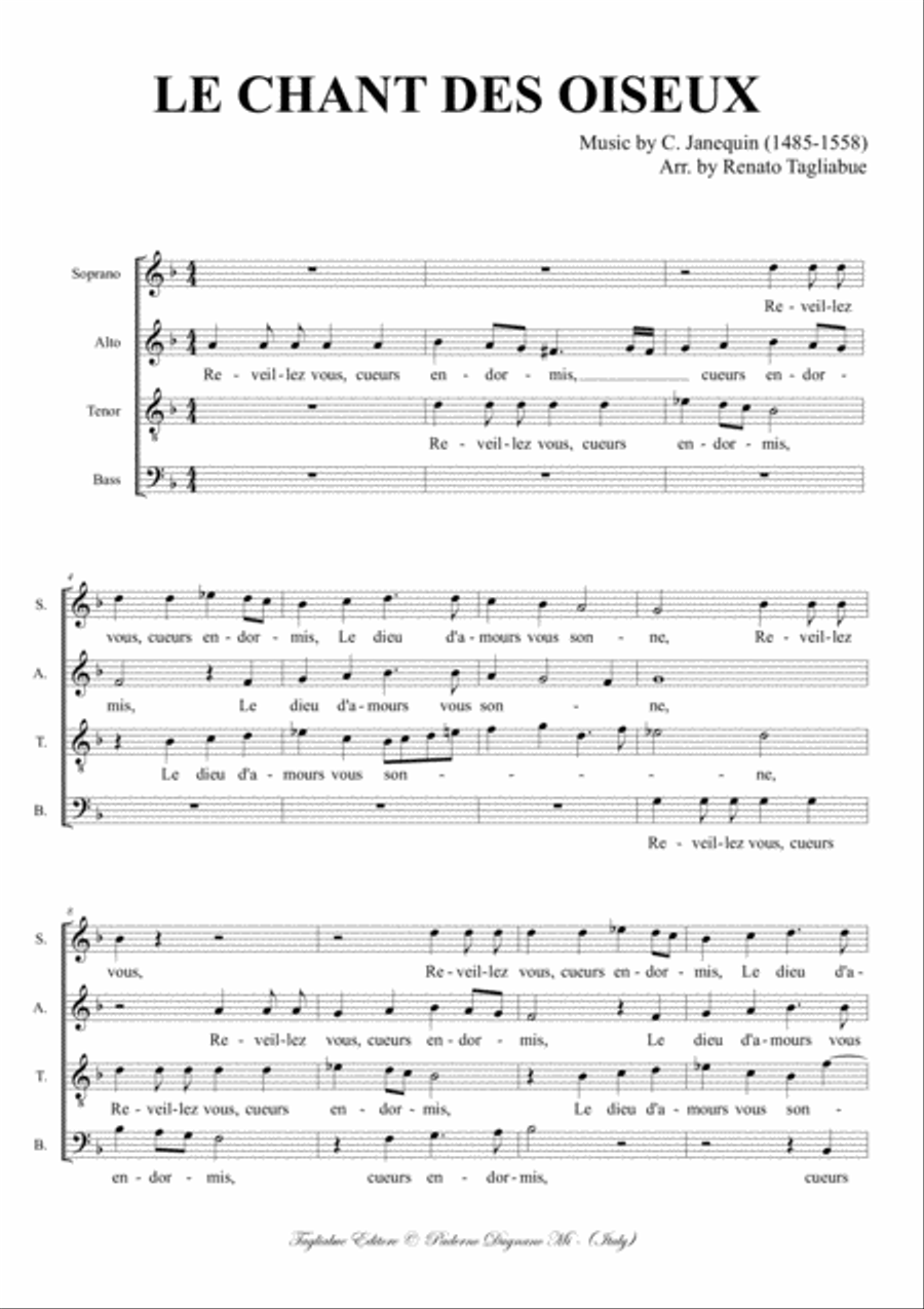LE CHANT DES OISEUX - C. Janequin - For SATB Choir 4-Part scores gallery preview page 2