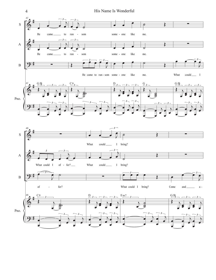 His Name Is Wonderful Piano, Vocal scores gallery preview page 4