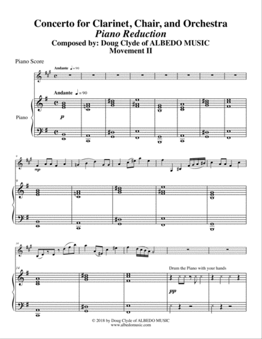 Concerto for Clarinet, Chair, and Orchestra. Piano Reduction. Movement II. Andante. Clarinet Solo scores gallery preview page 3