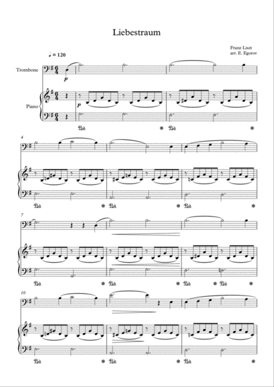Liebestraum (Dream Of Love), Franz Liszt, For Trombone & Piano Piano Accompaniment scores gallery preview page 1