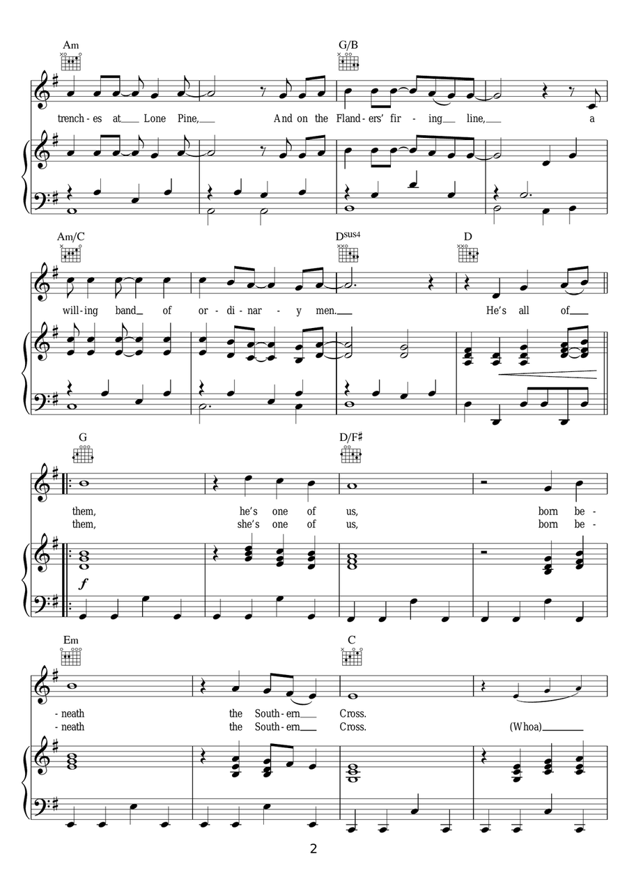 Spirit Of The Anzacs Piano, Vocal, Guitar scores gallery preview page 2