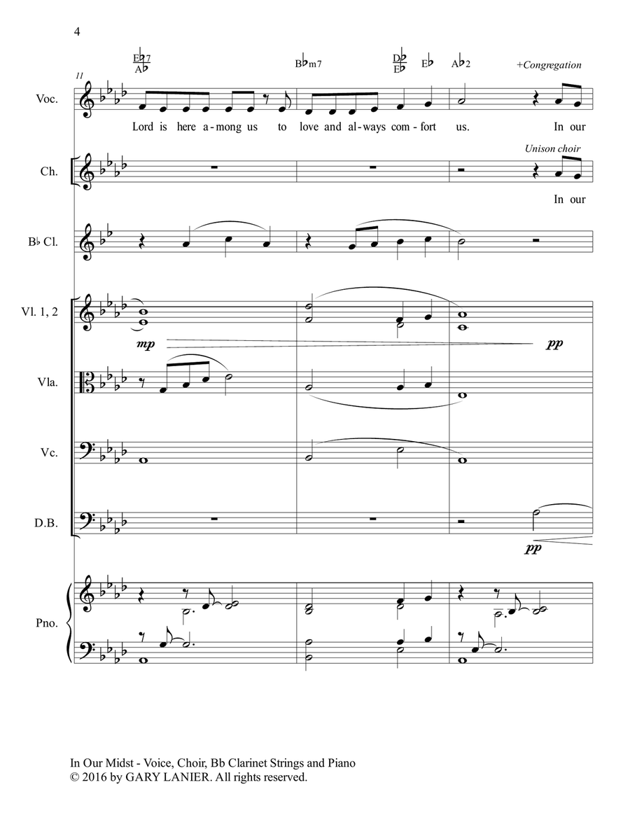 Gary Lanier: IN OUR MIDST (Worship - For Voice, Choir, Bb Clarinet, String Orchestra and Piano with
