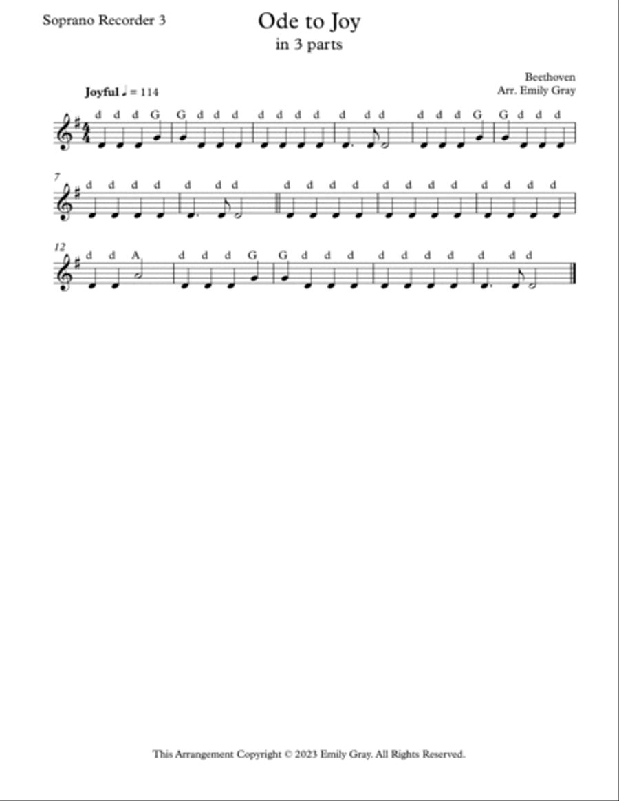 Ode To Joy (Recorders in 3 Parts) 3-Part scores gallery preview page 4