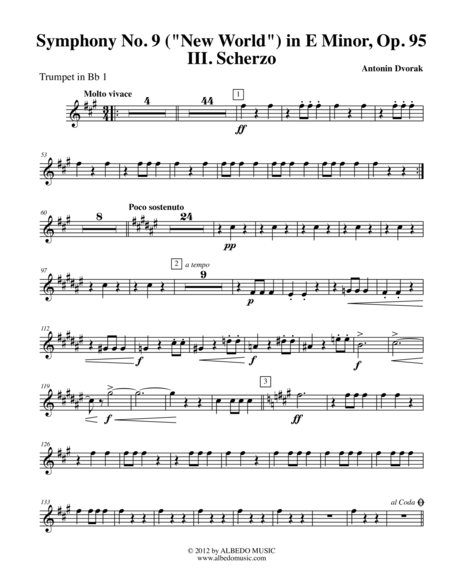 Dvorak Symphony No. 9, New World, Movement III - Trumpet in Bb 1 (Transposed Part), Op.95