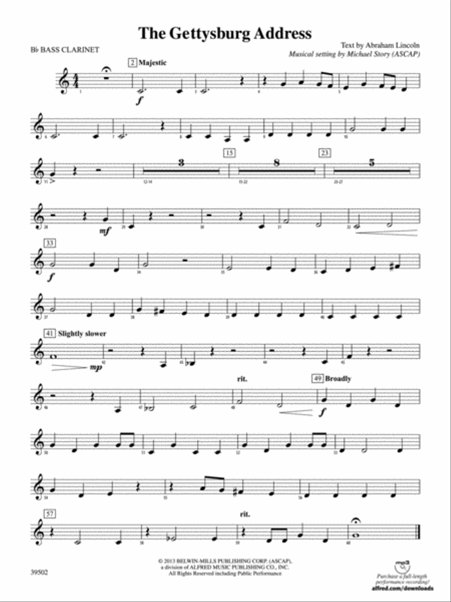 The Gettysburg Address: B-flat Bass Clarinet Concert Band scores gallery preview page 1