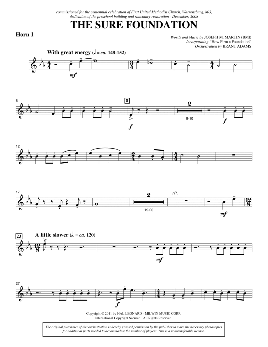 The Sure Foundation - F Horn 1 Choir scores gallery preview page 1