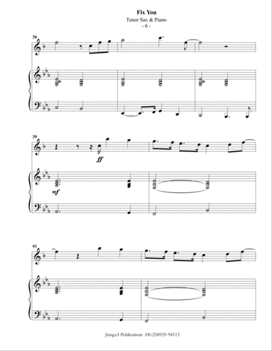 Fix You Tenor Saxophone scores gallery preview page 6