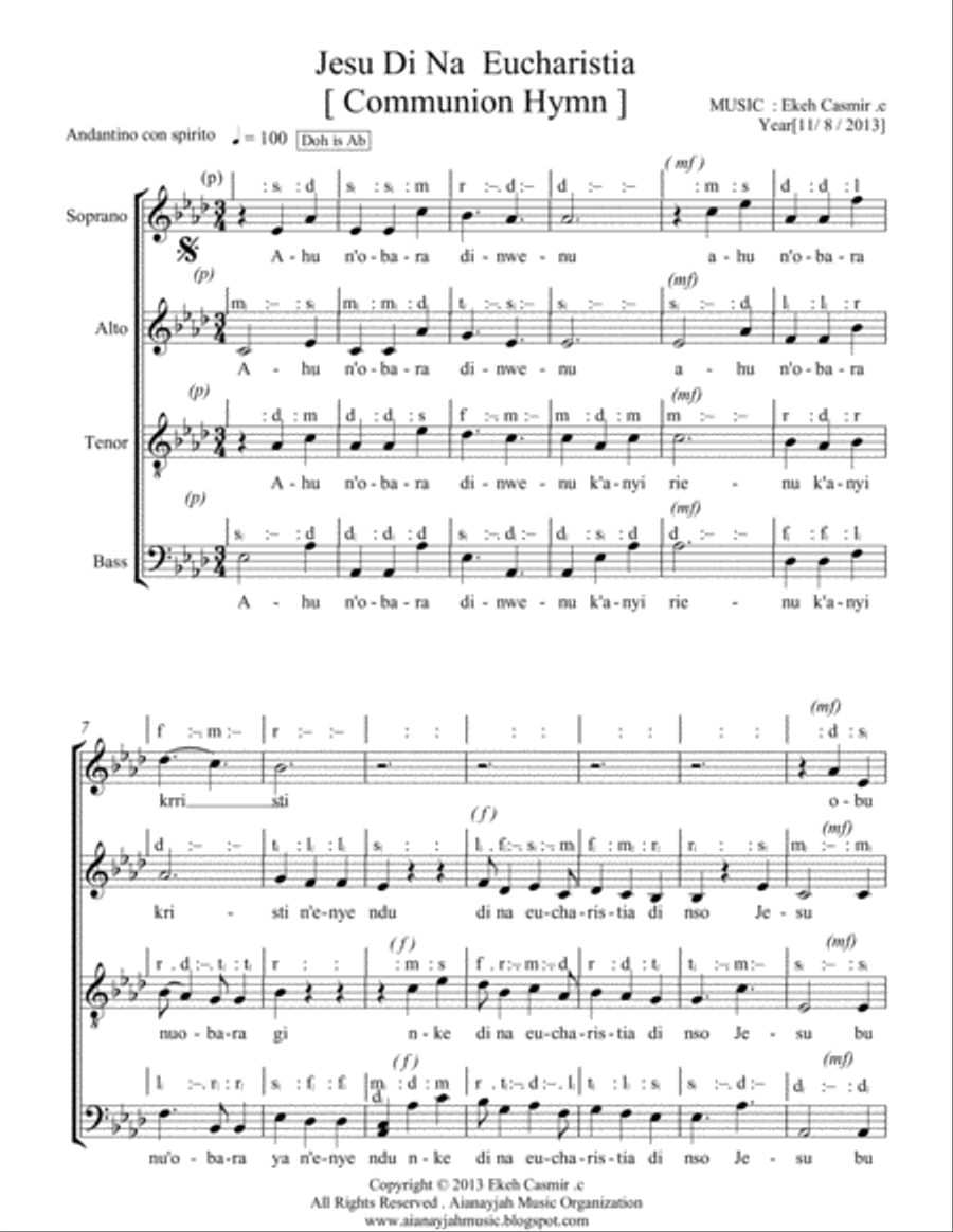 JESU DI NA EUCHARISTIA JESU DI NA EUCHARISTIA 4-Part scores gallery preview page 1