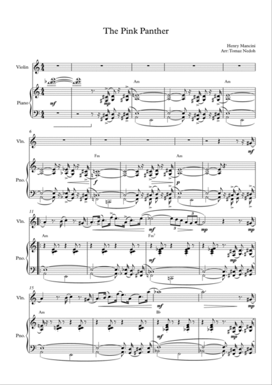 The Pink Panther Violin Solo scores gallery preview page 1
