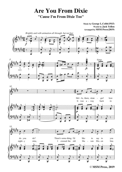 George L. Cobb-Are You From Dixie,in E Major,for Voice&Piano image number null