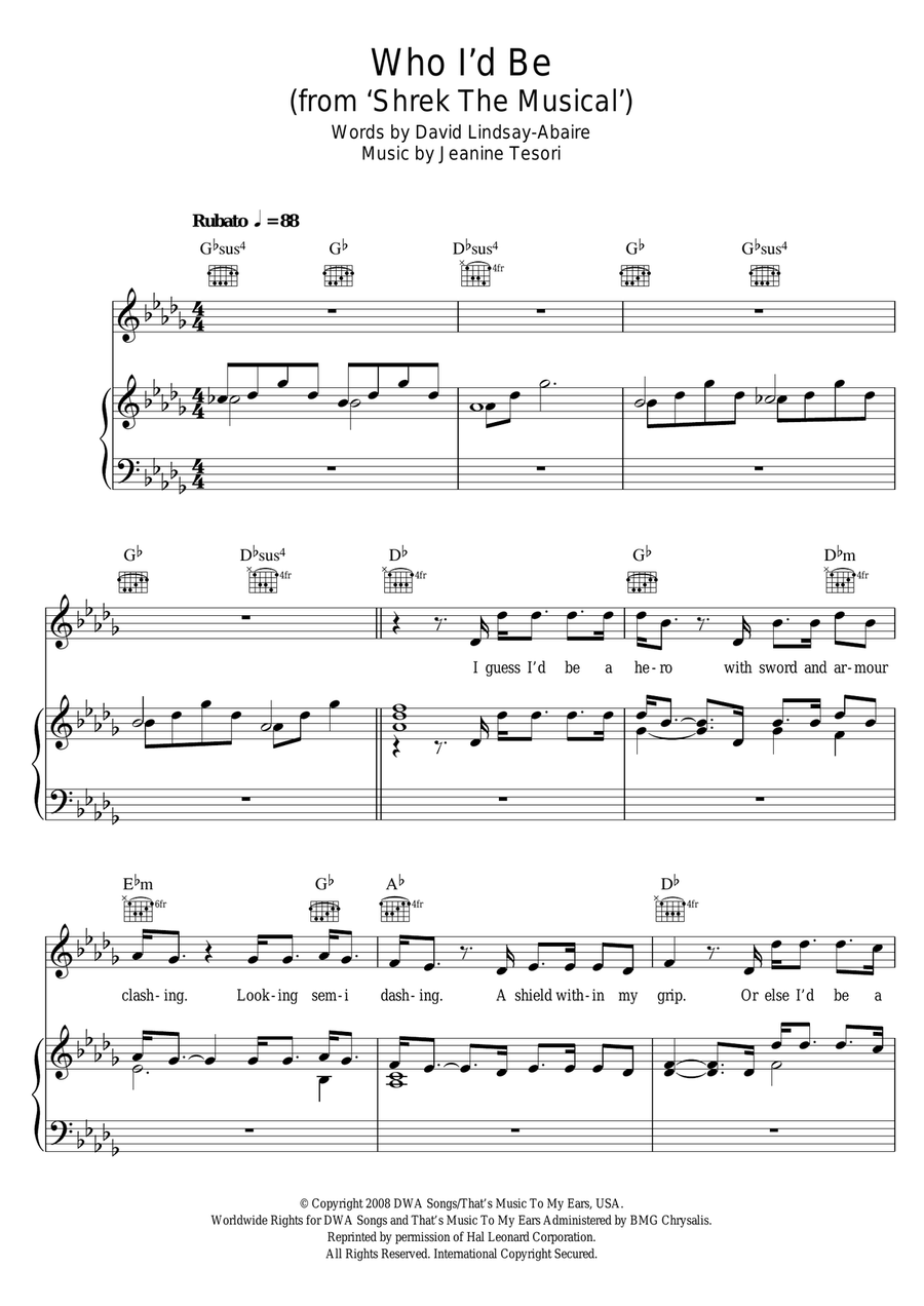 Who I'd Be (from 'Shrek The Musical') Piano, Vocal scores gallery preview page 1