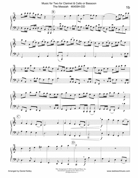Handel's Messiah - Duet - for Clarinet & Cello or Clarinet & Bassoon - Music for Two